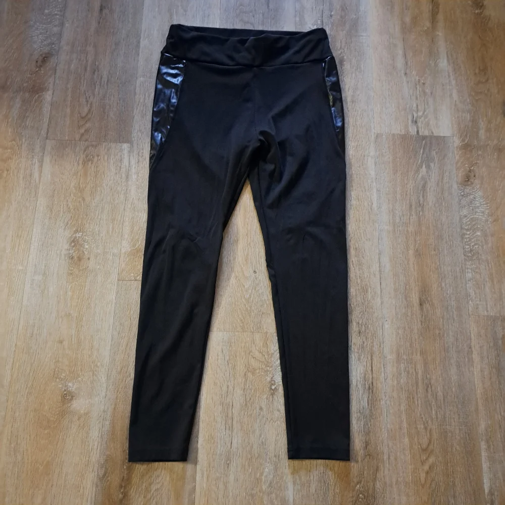 SHEIN Black Leggings Pleather Trim Women's Size XL